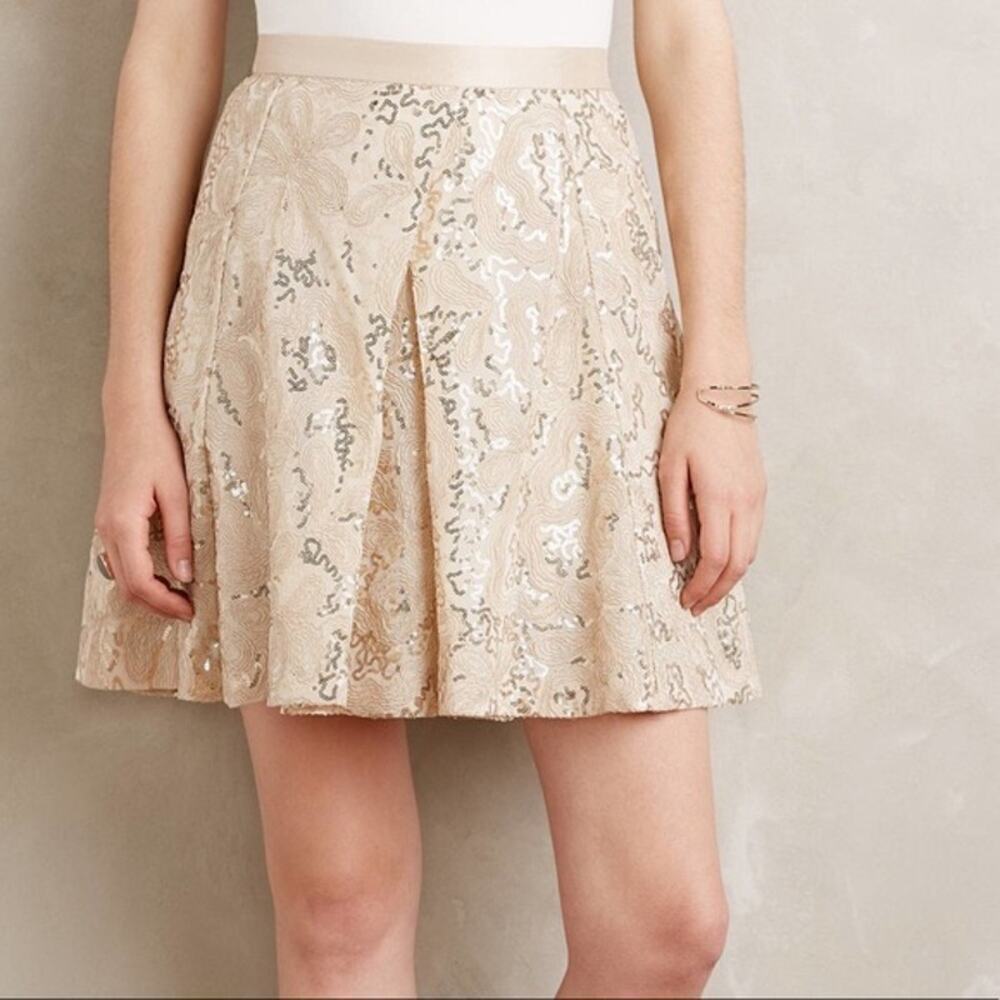 NWT Anthropologie Plenty by‎ Tracy Reese Sequin Overlap Mini Skirt in Gold SZ 14